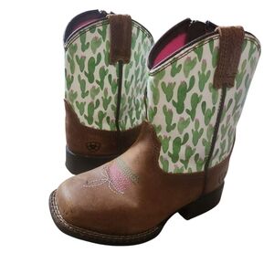 Ariat Boots Girls Toddler Size 7 D Brown Leather Zip Cactus Cowboy Western